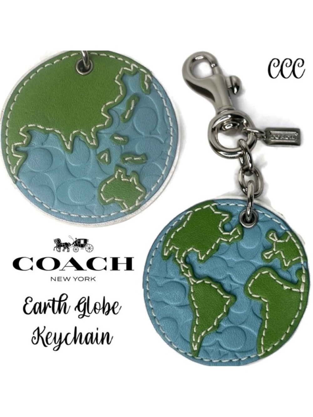 Coach Earth Globe Leather Keychain Charm Fob NASA